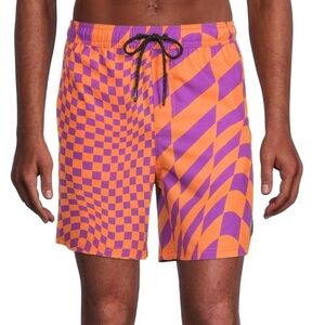 Neff Dazed Hot Tub Purple Orange Checker Swim Trunks Shorts